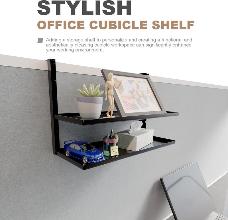 AKBFOX Office Cubicle Shelf - 14.2'' x 5.9'' Dual-Tier Storage Organizer Floating Corner Rack Hanging Shelf Height Adjustable Home Office Essentials for Planter Statue Decor Photo Frame - Image 3